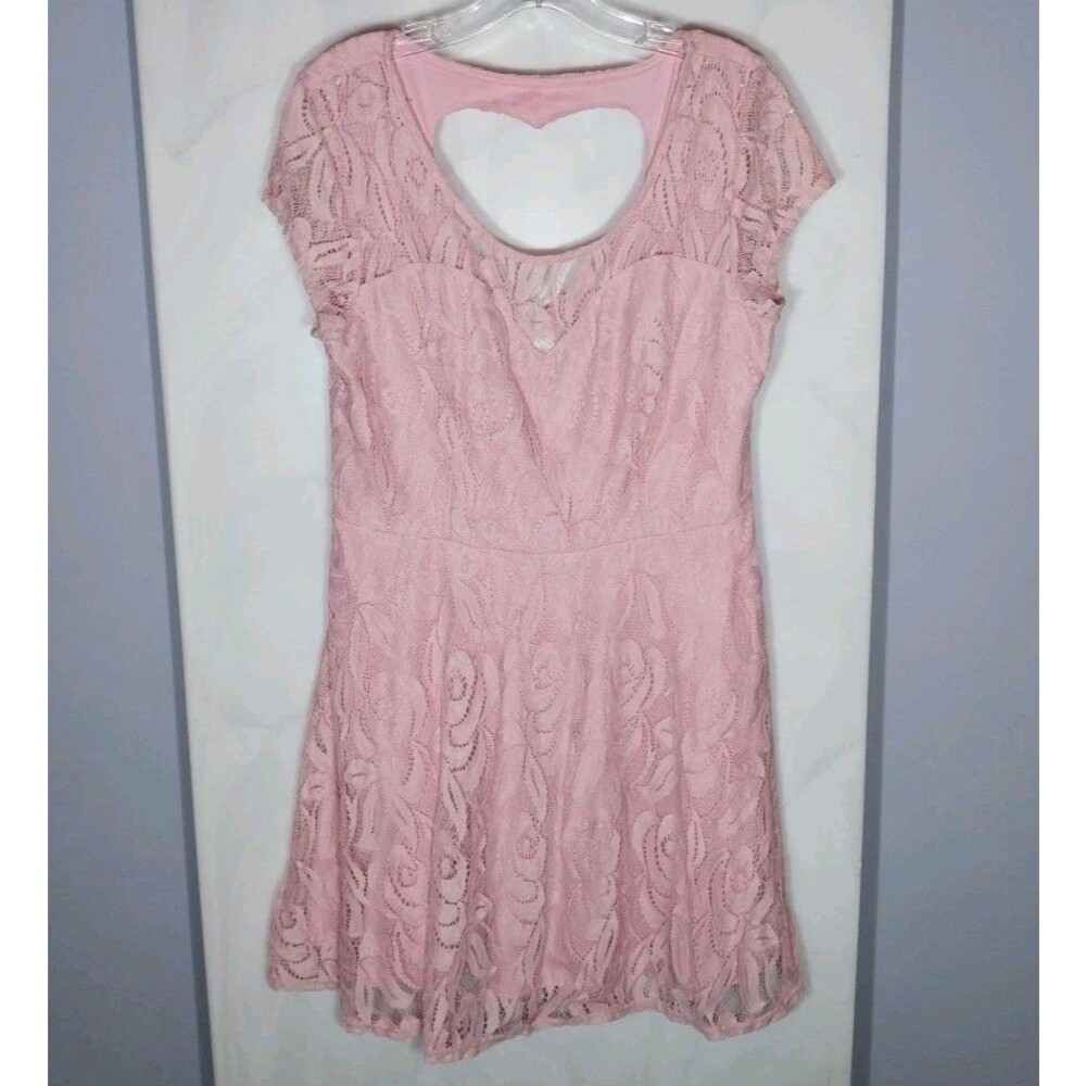 Nobo Pink Lace Mini Dress XL Heart Back Cutout Fit Flare Lined Juniors